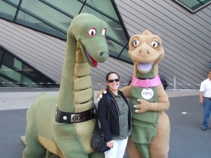 A good way to relax. Have your picture taken with dinosaurs outside of the ROM in Toronto